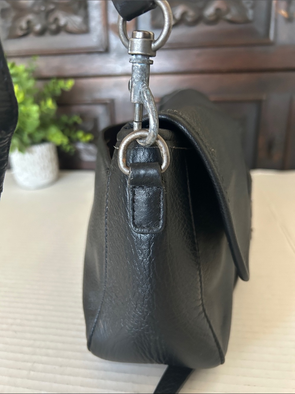 Beautiful Black Pebbled Leather Crossbody with Silver Logo - Picture 8 of 15